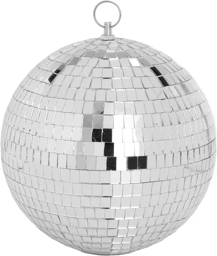 DJBoomy Bola de discoteca de espejo colgante de 8 pulgadas: bolas de discoteca plateadas, bola de espejo con anillo colgante para decoración de