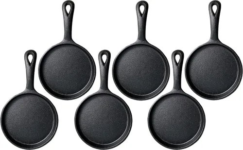 Miniatura 8 de HAWOK Plancha redonda de hierro fundido de 5 pulgadas, sartén pre-sazonada para crepé, juego de 6..