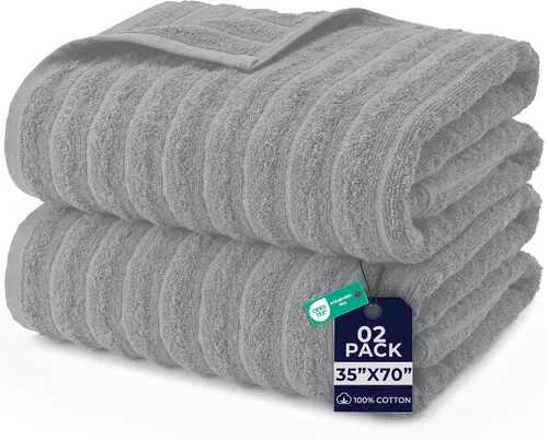 Miniatura 38 de DAN RIVER Paquete de 2 sábanas de baño de 35x70 pulgadas, sábanas de baño jumbo acanaladas para adultos, toallas grandes gruesas y absorbentes
