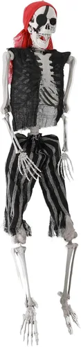 Esqueleto de Halloween, esqueleto de imitación de tamaño natural de 25.6 in, huesos humanos realistas con articulaciones articuladas, estilo pirata,