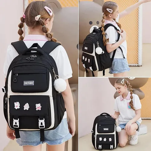 Miniatura 2 de AO ALI VICTORY Mochila para mujeres y niñas, conjunto con estuche para lápices de 15.6 pulgadas, mochila escolar para computadora portátil, mochila