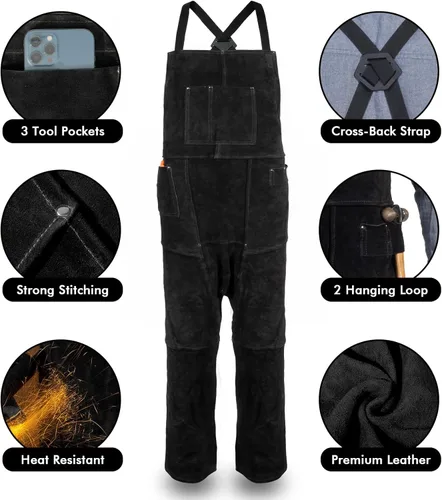 Miniatura 2 de Delantal de soldadura de cuero con pierna dividida para hombres y mujeres, pantalones de soldadura de cuero de vaca resistente, delantal de forja