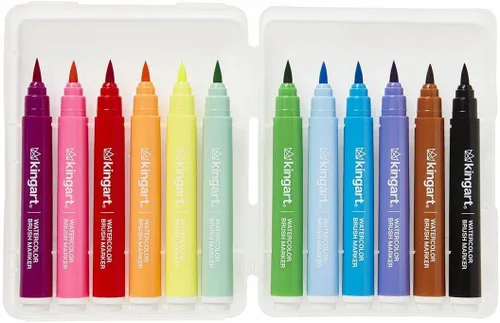 Miniatura 8 de KINGART Rotuladores de acuarela de punta de pincel con estuche, 12 colores, barril ancho para una fácil sujeción, tinta no tóxica a base de agua