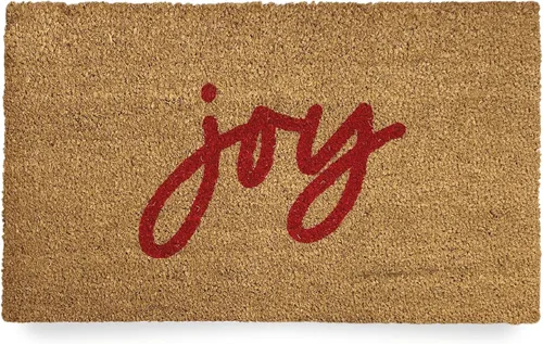 NICKEL DESIGNS Joy Christmas Doormat, Heavy Duty Natural Coir Fibers, Modern Door Mat, Holiday Front Porch Decor, Classic Christmas Theme (Large