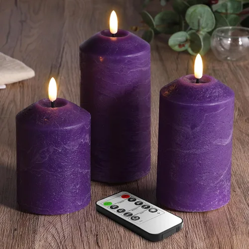 Miniatura 9 de Eywamage Velas de pilar sin llama rosa con control remoto, velas LED parpadeantes de cera a pilas, juego de 3