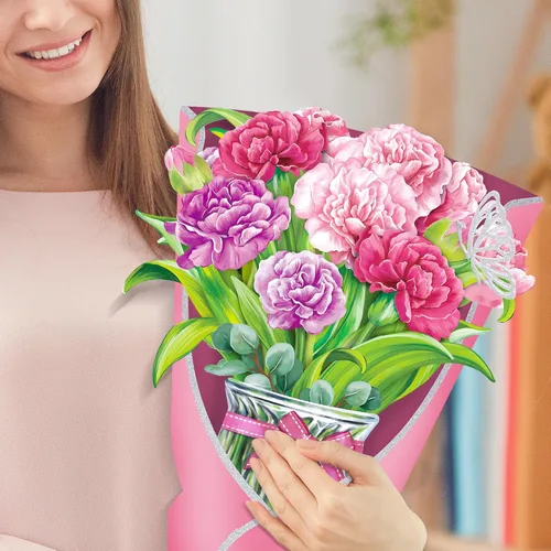 Miniatura 5 de Airpark - Tarjeta desplegable de flores 3D, tarjeta de felicitación – Claveles rosas – Para mamá, abuela – Ideal para el Día de la Madre