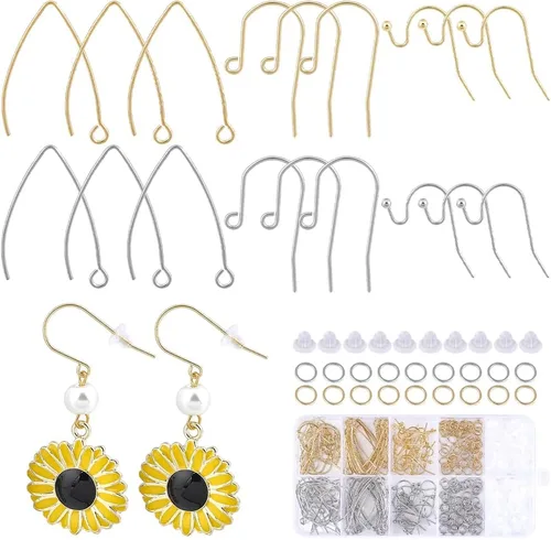 Miniatura 16 de SUNNYCLUE 1 Caja 100Pcs Ganchos de Pendiente Franceses Chapados en Oro Real de 18K, Pendientes de Anillo de Pescado, Alambres de Acero Inoxidable