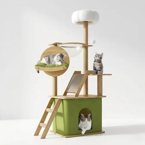 Miniatura 7 de Árbol de gato de 67 pulgadas para gatos de interior y adultos, torre de árbol para gatos con condominio, escaleras para gatos, 2 cuencos, 14 postes