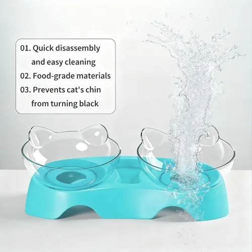 Miniatura 4 de MILIFUN Cuencos para gatos, cuencos elevados inclinados, antivómitos para cachorros y conejos, cuenco ortopédico para interiores (azul)
