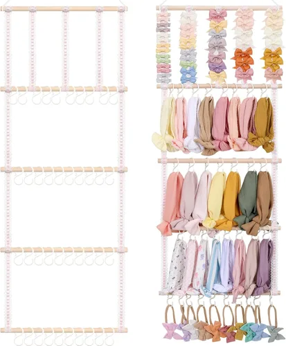 Miniatura 10 de POVETIRE Organizador de lazos para el pelo con soporte para diadema para niñas, organizador de almacenamiento para diademas y accesorios para bebé