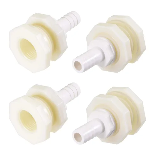 uxcell Adaptador de montaje de mamparo 0.472 in púas x G1/2 hembra ABS blanco para acuarios, tanques de agua, tinas, piscinas, 4 piezas