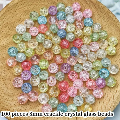 Miniatura 2 de 100 cuentas de cristal agrietado redondas de 0.315 pulgadas (0.315 in), cuentas espaciadoras para hacer joyas, collares, pulseras, aretes, Mezcla