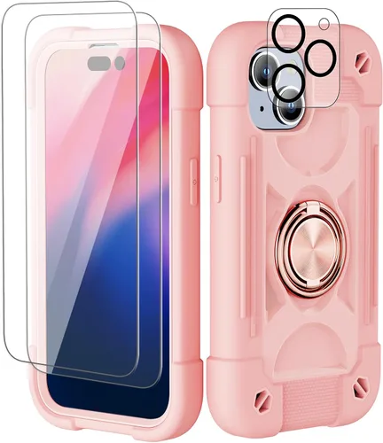 Miniatura 20 de Funda para iPhone 11 de 6.1 pulgadas con soporte de anillo, con 2 protectores de pantalla de vidrio, resistente a los golpes, resistente a