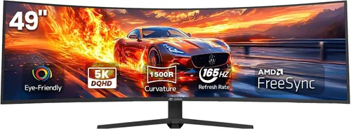 CRUA - Monitor curvo para juegos de 49 pulgadas | DQHD (5120 * 1440), 144Hz/165Hz, 1500R, 32:9, AMD FreeSync, 120% sRGB, monitor de pantalla ultra