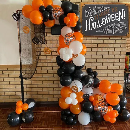 Miniatura 5 de Globos de látex para fiesta de Halloween de 12 pulgadas con confeti para celebración, fiesta, bar, aniversario, decoración, color negro, naranja