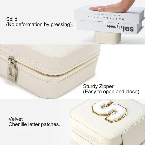 Miniatura 6 de Parima - Joyero de viaje para mujer, regalo de cumpleaños, graduación, Día de la Madre y Día del Maestro, para mujeres y niñas, blanco, letra D