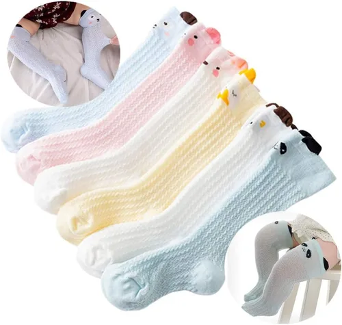 QandSweet Calcetines hasta la rodilla para bebé, calcetines antideslizantes para recién nacidos, calcetines antideslizantes