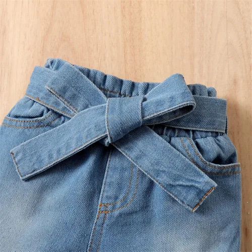 Miniatura 4 de PATPAT Bebé Niña 100% Algodón Denim Shorts Corazón Impreso Blanco Manga Corta Top Con Diadema Conjunto 3 Meses-3 Años