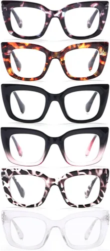 Lentes de lectura para mujeres, paquete de 6, lentes de moda de ojo de gato con bloqueo de luz azul, lectores de computadora antirreflejos, lentes UV