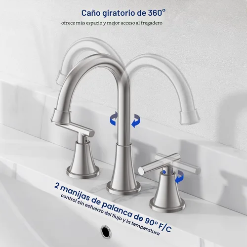Miniatura 3 de Grifos de Baño para Lavabo de 3 Orificios, Hurran Grifo de Lavabo de Baño de Níquel Cepillado con Desagüe Pop-up y Líneas de Suministro, Grifo