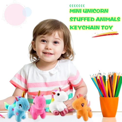 Miniatura 6 de Paquete de 24 minijuguetes de unicornio de peluche a granel, lindo unicornio de peluche pequeño con arco iris para Navidad, Pascua, boda, fiesta