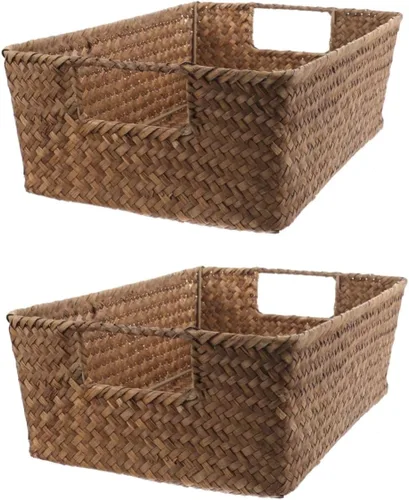 Miniatura 10 de Uonlytech Cesta de almacenamiento de estante, contenedor de paja, contenedor grande, organizador de escritorio, almacenamiento tejido para Café