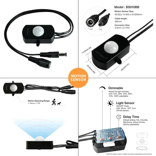 Miniatura 4 de Sensky Kit de tira de luz LED activada por movimiento de 19.7 pies/6m Tira de luz LED flexible con sensor de movimiento para dormitorio, caja fuerte