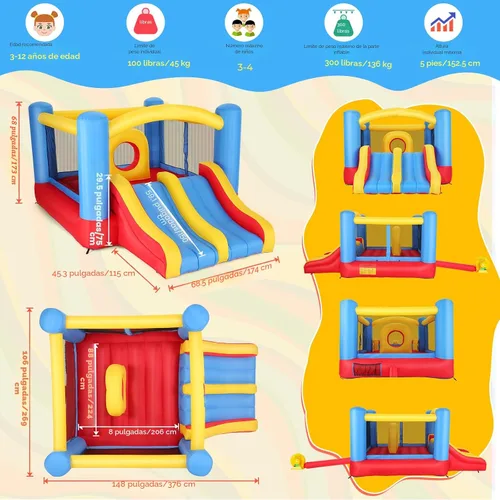 Miniatura 6 de Whubefy Casa de Rebote, Casa de Rebote Inflable para Niños de 3-6 Años y Niños Grandes de 8-12 Años, Tobogán Doble con Obstáculos