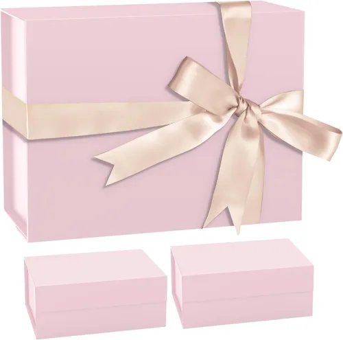Cajas de regalo rosas con tapas, caja de regalo plegable con tapa magnética, caja de regalo plegable con tapa magnética (11 x 8 x 4 pulgadas, 3