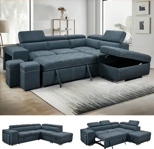 Miniatura 9 de THSUPER Sofá seccional reclinable de microfibra de 102 pulgadas en forma de L con cama extraíble y chaise de almacenamiento, sofás convertibles
