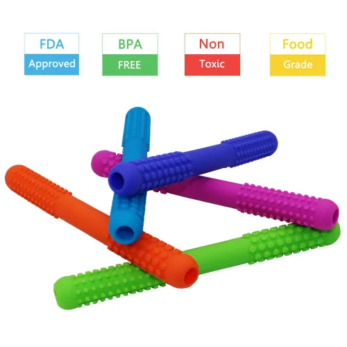 Miniatura 2 de Tubos de dentición huecos para bebés, niñas y niños, paquete de 6 tubos de silicona para bebés con mordida de lactancia, pajitas masticables