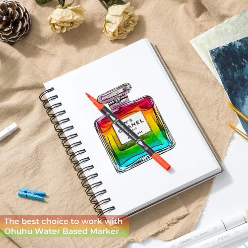Miniatura 7 de Ohuhu Mix Media Pad, cuaderno de bocetos de arte mixto de 8.5 x 6 pulgadas, papel pesado de 120 lb/200 g/m², 62 hojas/124 páginas, cuaderno de papel