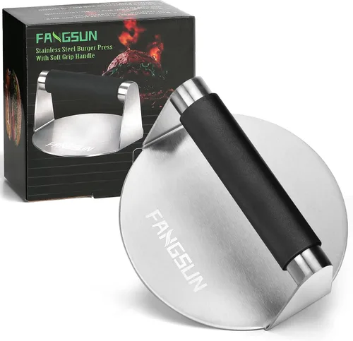 Miniatura 8 de FANGSUN Prensa de hamburguesas con mango antiquemaduras, triturador de hamburguesas de acero inoxidable de 5.8 pulgadas, prensa redonda