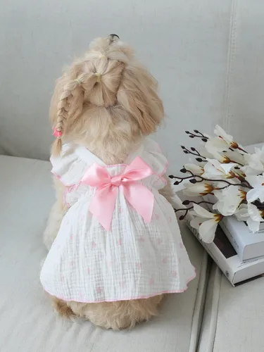 Miniatura 2 de QWINEE Vestido con estampado de corazón para perro y gato, decoración de lazo, lindo vestido de tutú para cachorro, falda tutú para chihuahua, Rosa