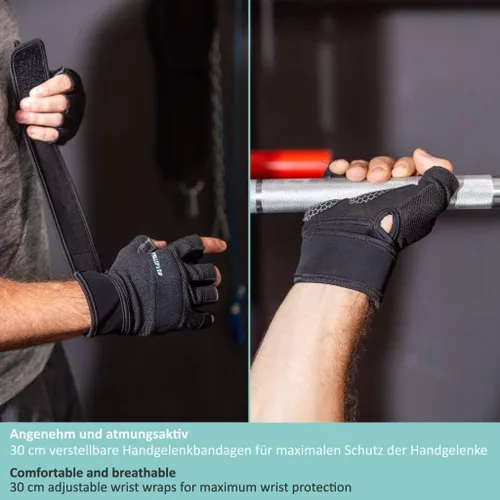 Miniatura 6 de PULLUP & DIP Guantes de entrenamiento para levantamiento de pesas, guantes de fitness con vendaje de muñeca para hombres y mujeres, guantes
