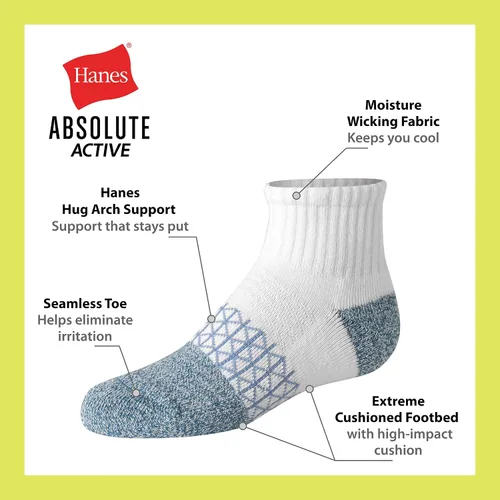 Miniatura 3 de Hanes Calcetines para niño, tobillos, tripulación y invisibles, paquete de 6, calcetines deportivos acolchados Absolute Active para niños, absorben