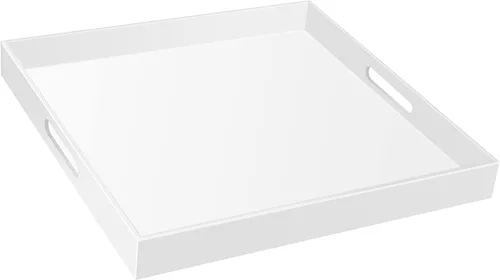Miniatura 10 de Bandeja de servir de acrílico transparente de 18 x 16 pulgadas con asas, bandeja otomana extra grande, bandeja decorativa a prueba de derrames, mesa