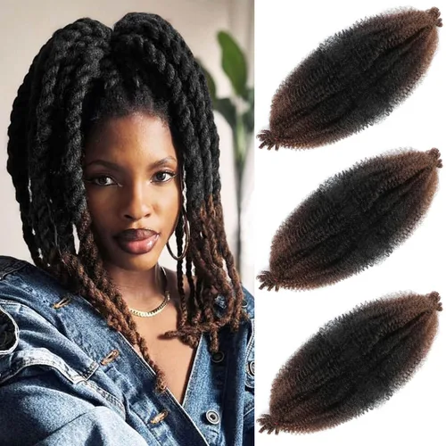 Miniatura 63 de Cabello afro trenzado elástico color marrón claro de 16 pulgadas, paquete de 3 T27, cabello afro preesponjado y trenzado elástico, cabello afro