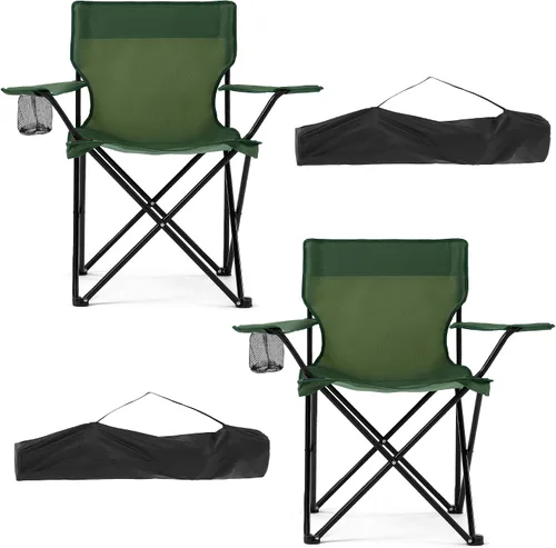 Miniatura 8 de Paquete de 2 Sillas de Camping Portátiles Ligeras Plegables Silla de Césped Silla de Playa al Aire Libre con Portavasos y Bolsa de Transporte