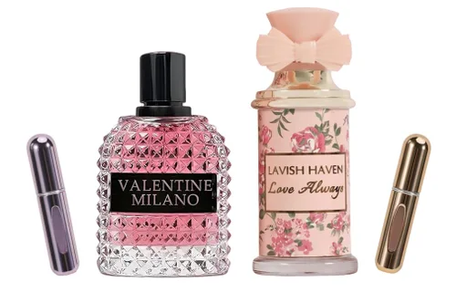 Miniatura 2 de Set de regalo para parejas Valentine Milano para mujeres/hombres EDP – (3.4 fl oz x2) aromas florales y orientales ámbar, colonia con un toque