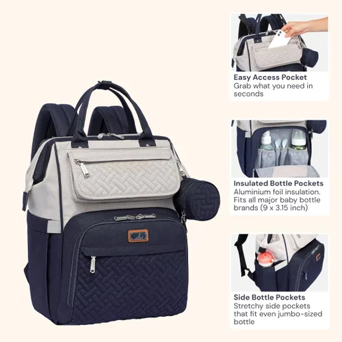 Miniatura 4 de BabbleRoo Mochila para Pañales, Bolsas Grandes Multifunción con Almohadilla Cambiadora y Correas para Cochecito, Estuche para Chupete, Mochila