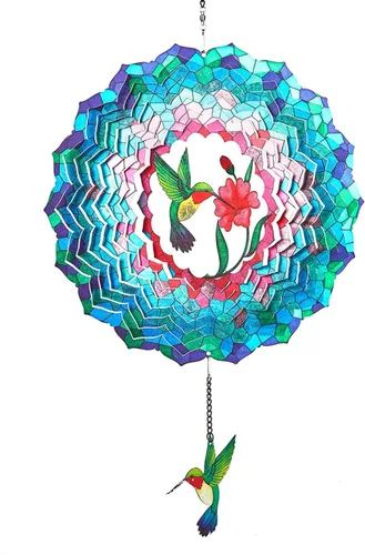Molinillos de viento colgantes, molinillo de viento cinético de colibrí 3D de 12 pulgadas para decoración de patio y jardín, acero inoxidable, para