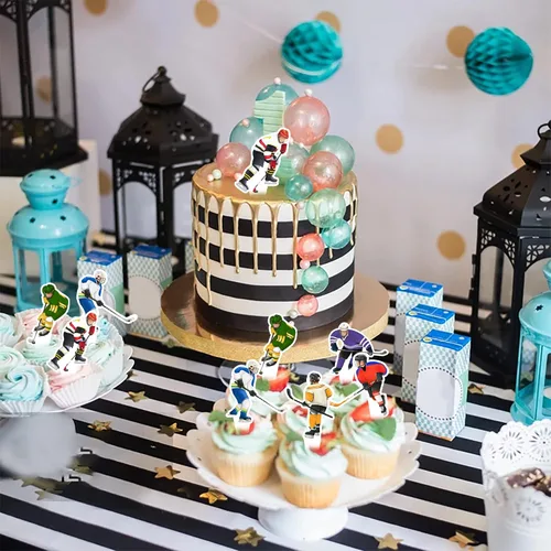 Miniatura 6 de 48 piezas de decoración de cupcakes de hockey para jugador de hockey sobre hielo para fiestas temáticas de hockey sobre hielo, fiestas temáticas