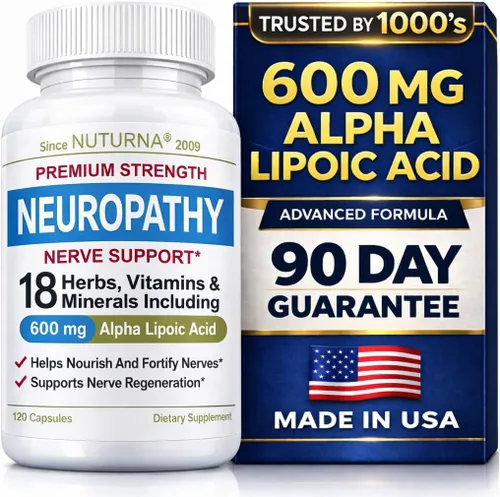 Suplemento de apoyo nervioso neuropatía con 600 mg de ácido alfa lipoico puro, fórmula de máxima fuerza para dedos, manos, dedos de los pies y pies