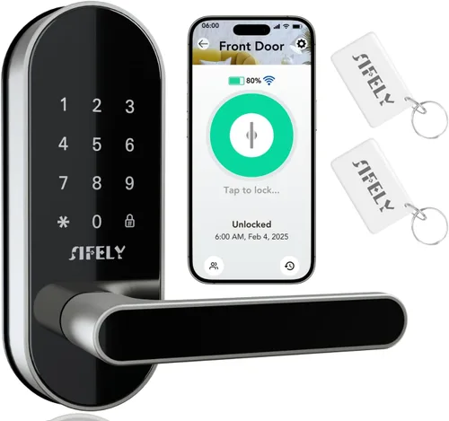 Miniatura 11 de Cerradura de Puerta Inteligente con Teclado de Entrada Sin Llave con Manija y Perilla – Cerrojo Digital para Puertas Frontales, Dormitorio, Oficina