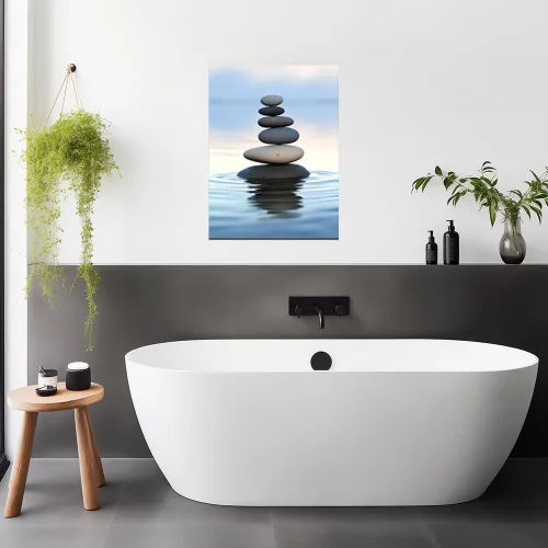 Miniatura 3 de QIXIANG Lienzo de arte para pared, pintura de piedra zen, arte de meditación, spa, arte para spa, sala de yoga, baño, decoración de pared