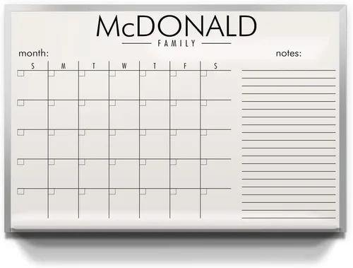 Miniatura 7 de Pizarra blanca personalizada de borrado en seco de 24 pulgadas de ancho x 18 pulgadas de alto con nombre personalizado, calendario familiar mensual