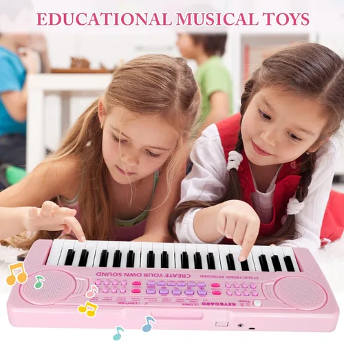 Miniatura 7 de Teclado de piano para niños, teclado de 37 teclas, juguetes musicales con micrófono, altavoz dual, juguetes de piano, regalos de cumpleaños