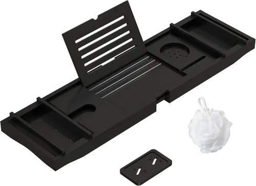 Miniatura 8 de Bandeja de Bañera de Bambú para Baño de Lujo, Bandeja de Baño Premium Expandible con Soporte para Jabón/Toalla/Libro, Accesorios de Baño Ajustables