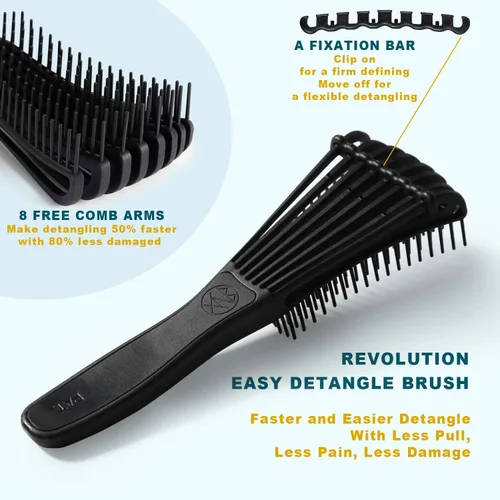 Miniatura 6 de BRUSHZOO - Juego de cepillos desenredantes para mujeres, hombres y niños, desenredante y masaje de cabello, cepillo de pelo rizado para cabello Negro